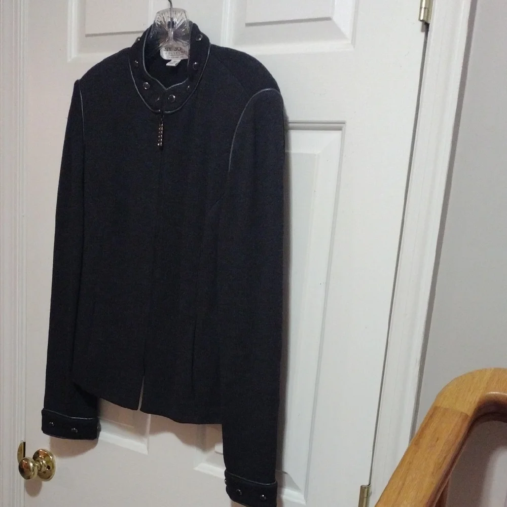 ST. John Collection By Marie Gray Vintage Santana Knit Blazer Charcoal Size 10 - Picture 12 of 12